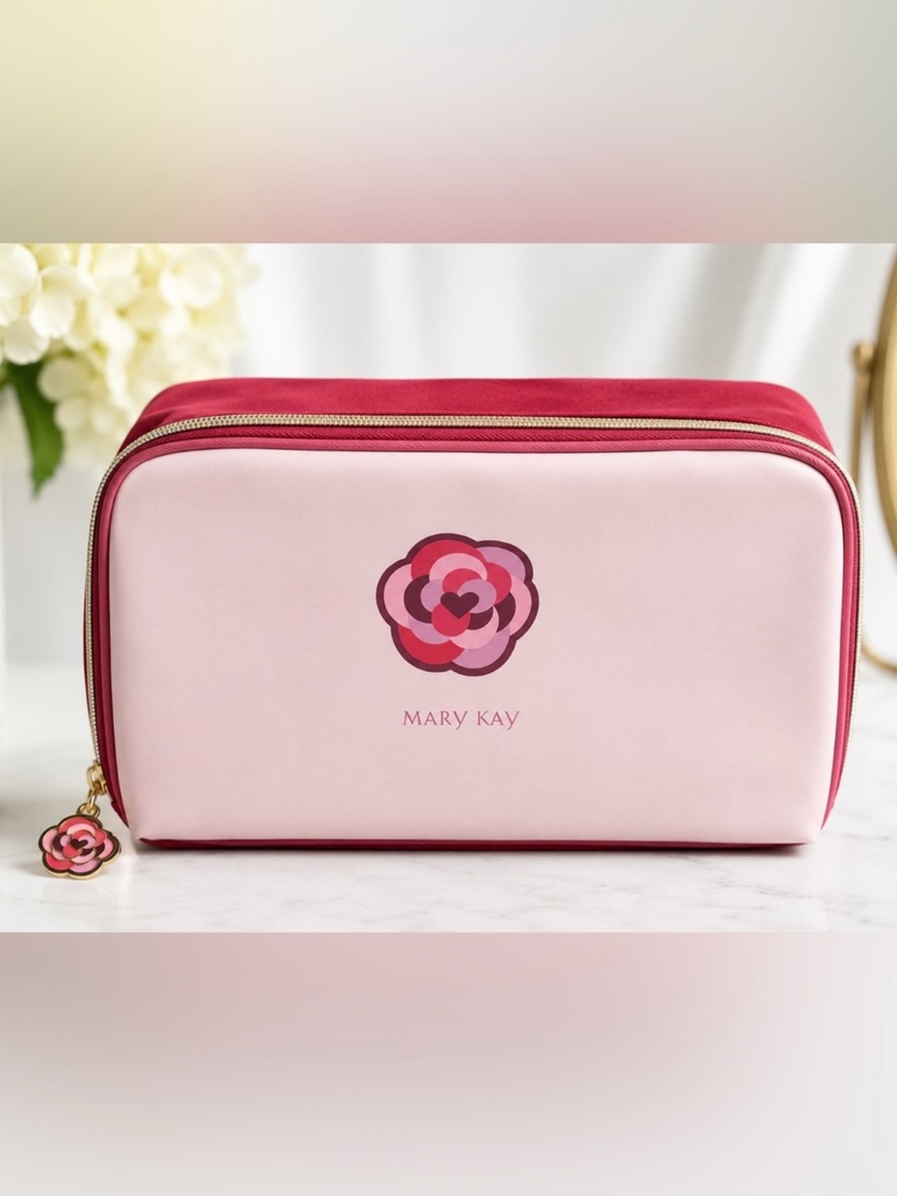 Mary Kay Limited Edition Pink and Burgundy Floral Cosmetic Pouch/Travel bag